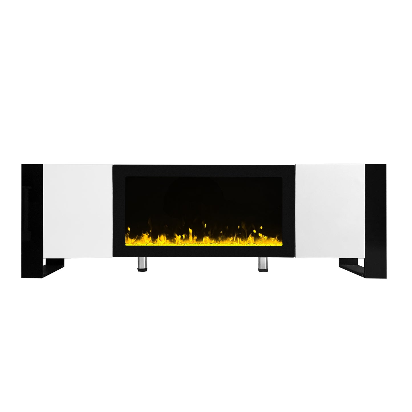 ON-TREND Modern TV Stand with 34.2" Non-heating Electric Fireplace, High Gloss Entertainment Center with 2 Cabinets, Media Console for TVs up to 78", White