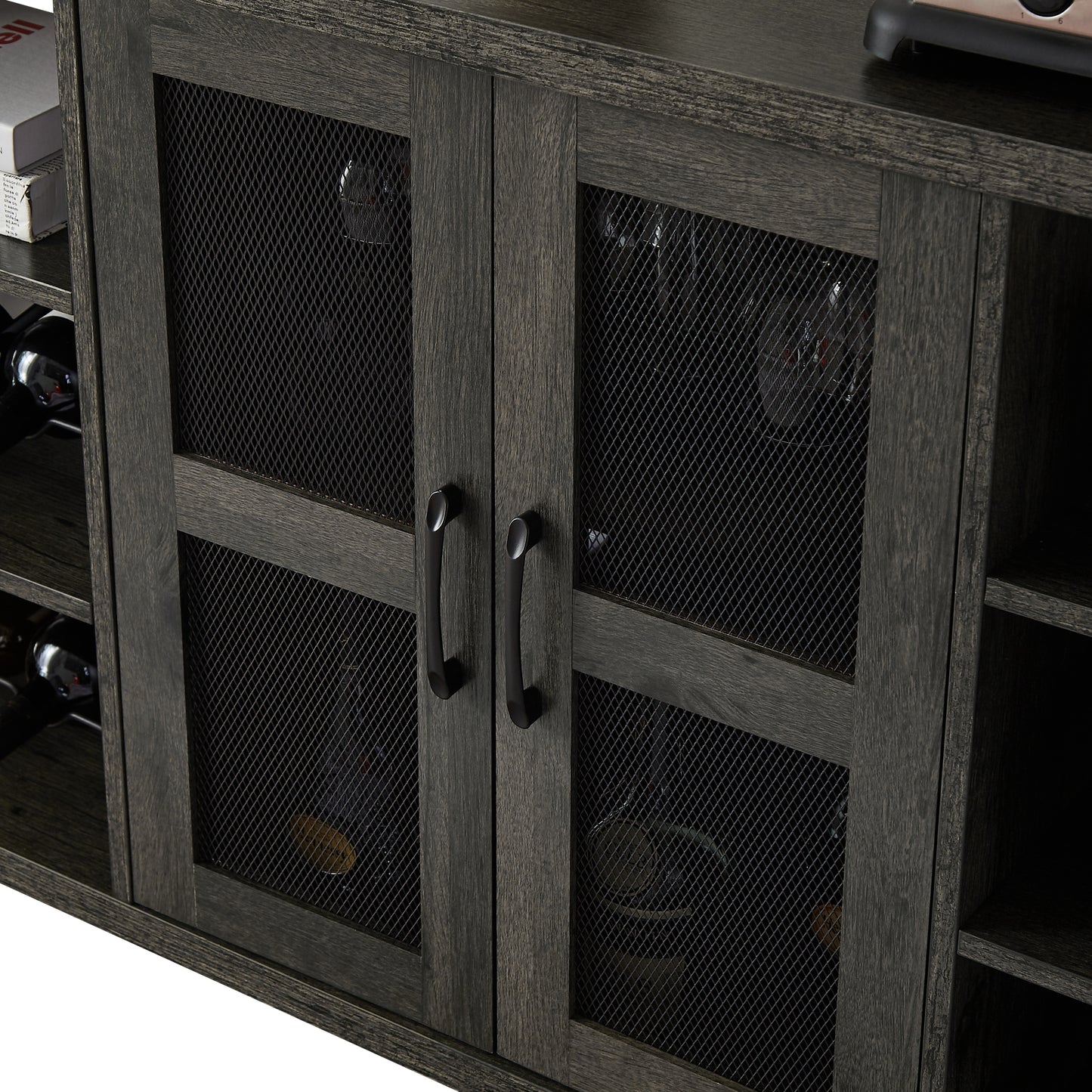 Industrial Wine Bar Cabinet, Liquor Storage Credenza, Sideboard with Wine Racks & Stemware Holder (Dark Grey, 55.12''w x 13.78''d x 30.31' ' h)