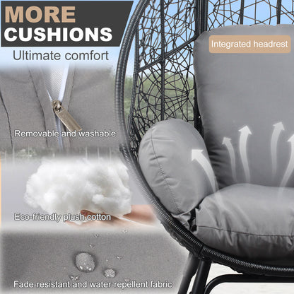 Patio PE Wicker Egg Chair Model 3 with Black Color Rattan Grey Cushion and Side Table