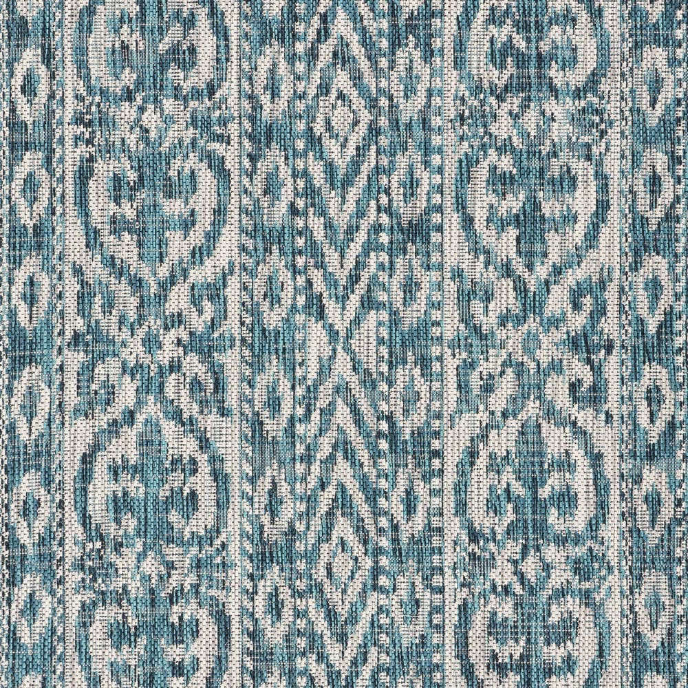 Sylvestra Geometric Blue/Green Indoor/Outdoor Area Rug: Ivory/Teal / 5' x 8'