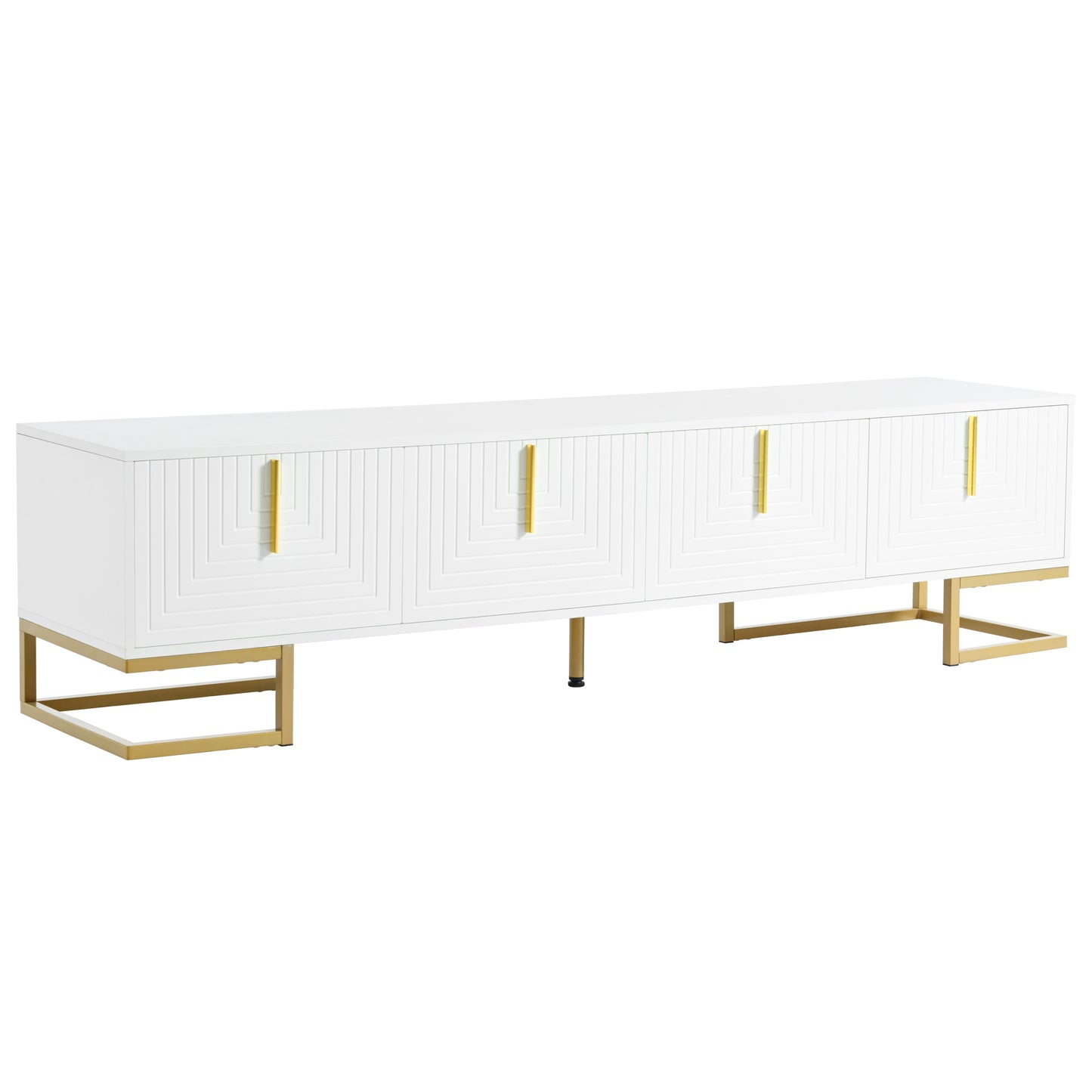 ON-TREND Modern TV Stand with Metal Legs and Gold Handles for TVs Up to 80'', Media Console Table with Cabinets and Adjustable Shelves, Luxury TV Cabinet with Geometric Lines for Living Room, White