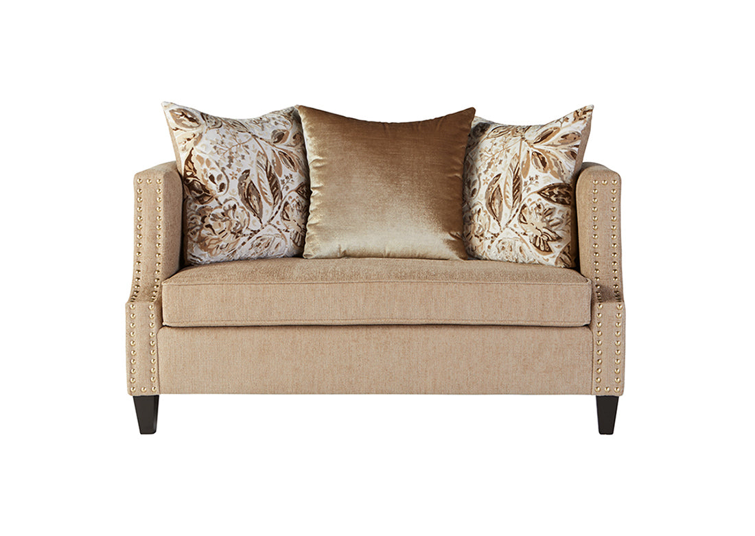 Simone Flax Gold Nailhead Sofa and Loveseat