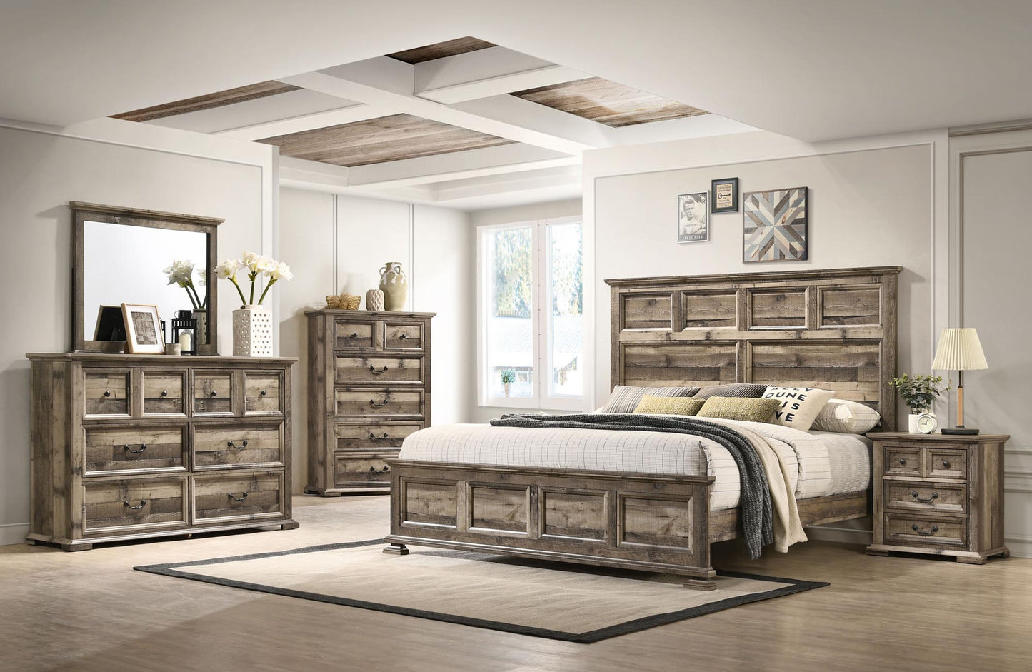 Rustic Farmhouse Gray Queen Bedroom Set