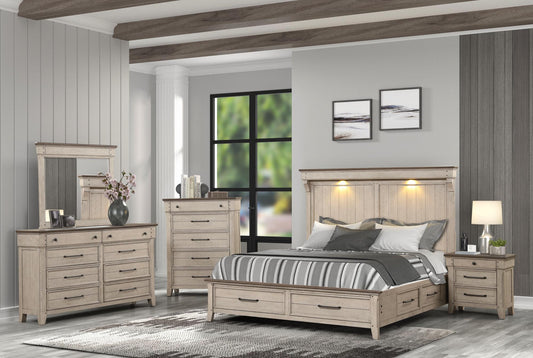 Two Tone Storage Drawers LED/USB Queen Bedroom Set