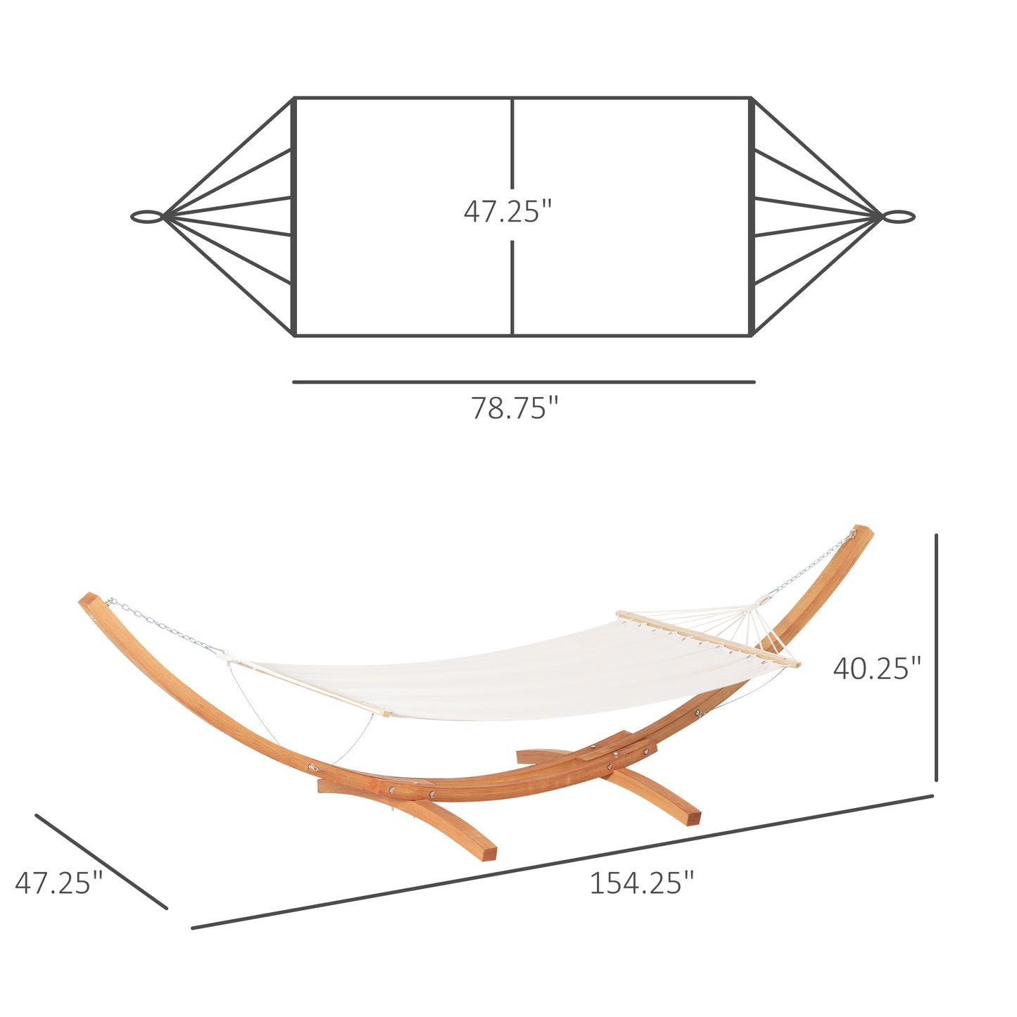 Outsunny Outdoor Hammock with Stand, Extra Large Heavy Duty Wooden Frame, No Tree Needed, 12.8' Indoor Outside Boho Style Nap Bed, Natural Cotton, White