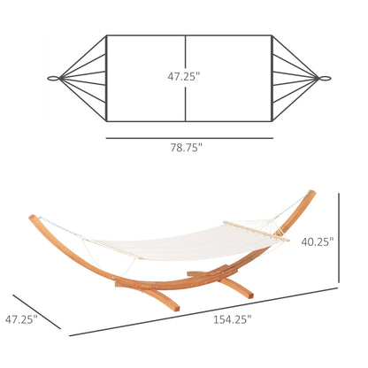 Outsunny Outdoor Hammock with Stand, Extra Large Heavy Duty Wooden Frame, No Tree Needed, 12.8' Indoor Outside Boho Style Nap Bed, Natural Cotton, White