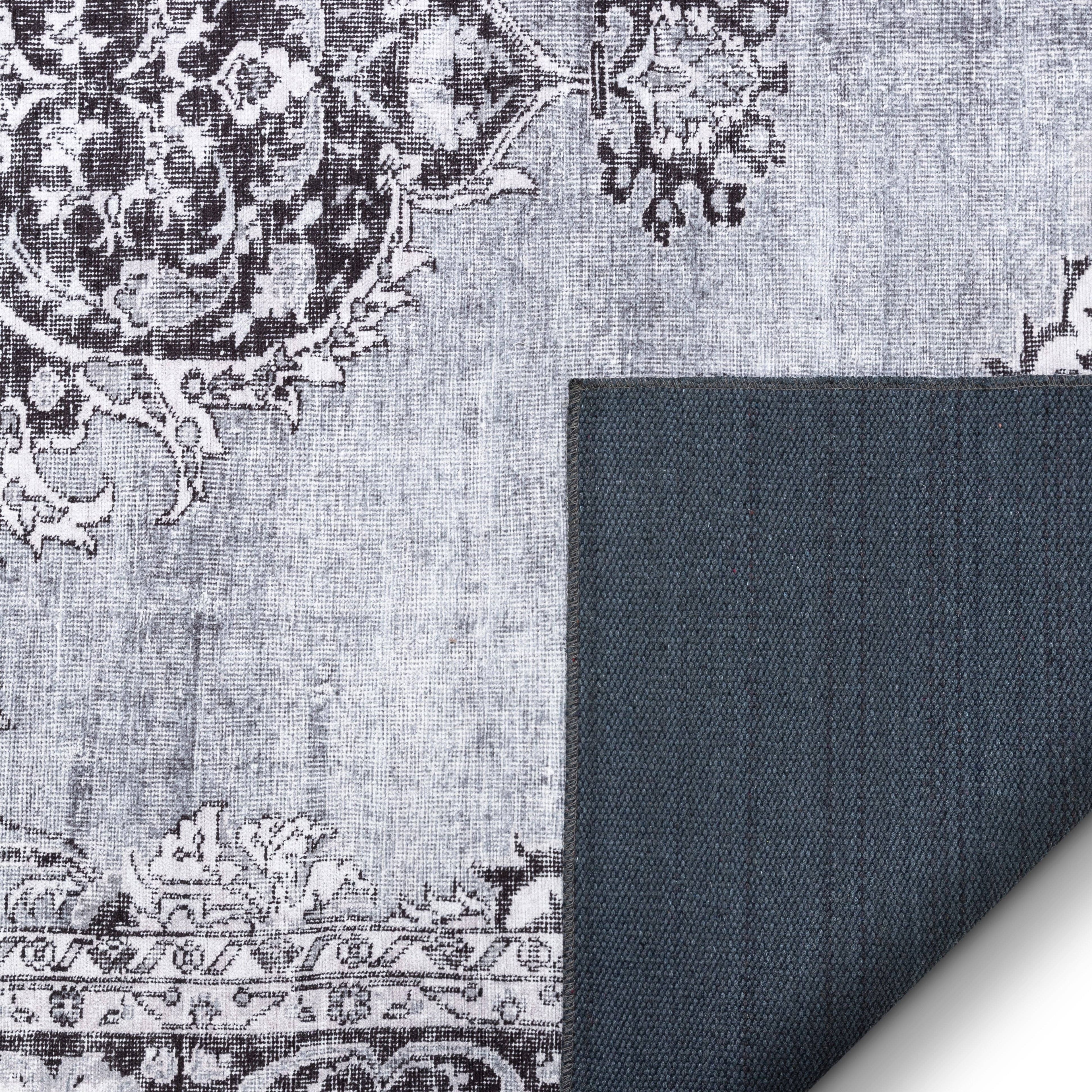 Tarifa Vintage Bohemian Medallion Grey Machine Washable Rug: 3'9" x 5'7"