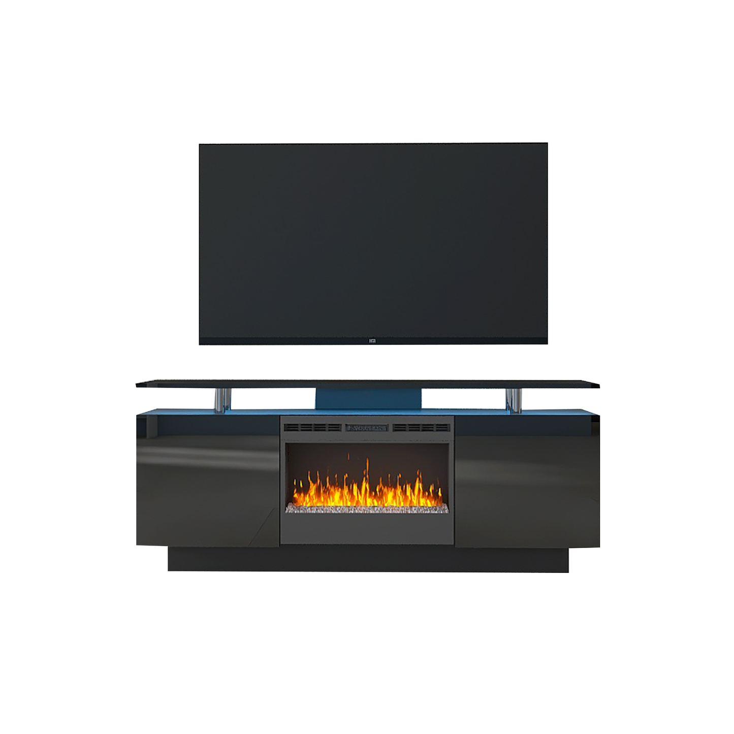 Black 160CM large TV cabinet with fireplace can heating change color 9 models 8 levels have LED Light