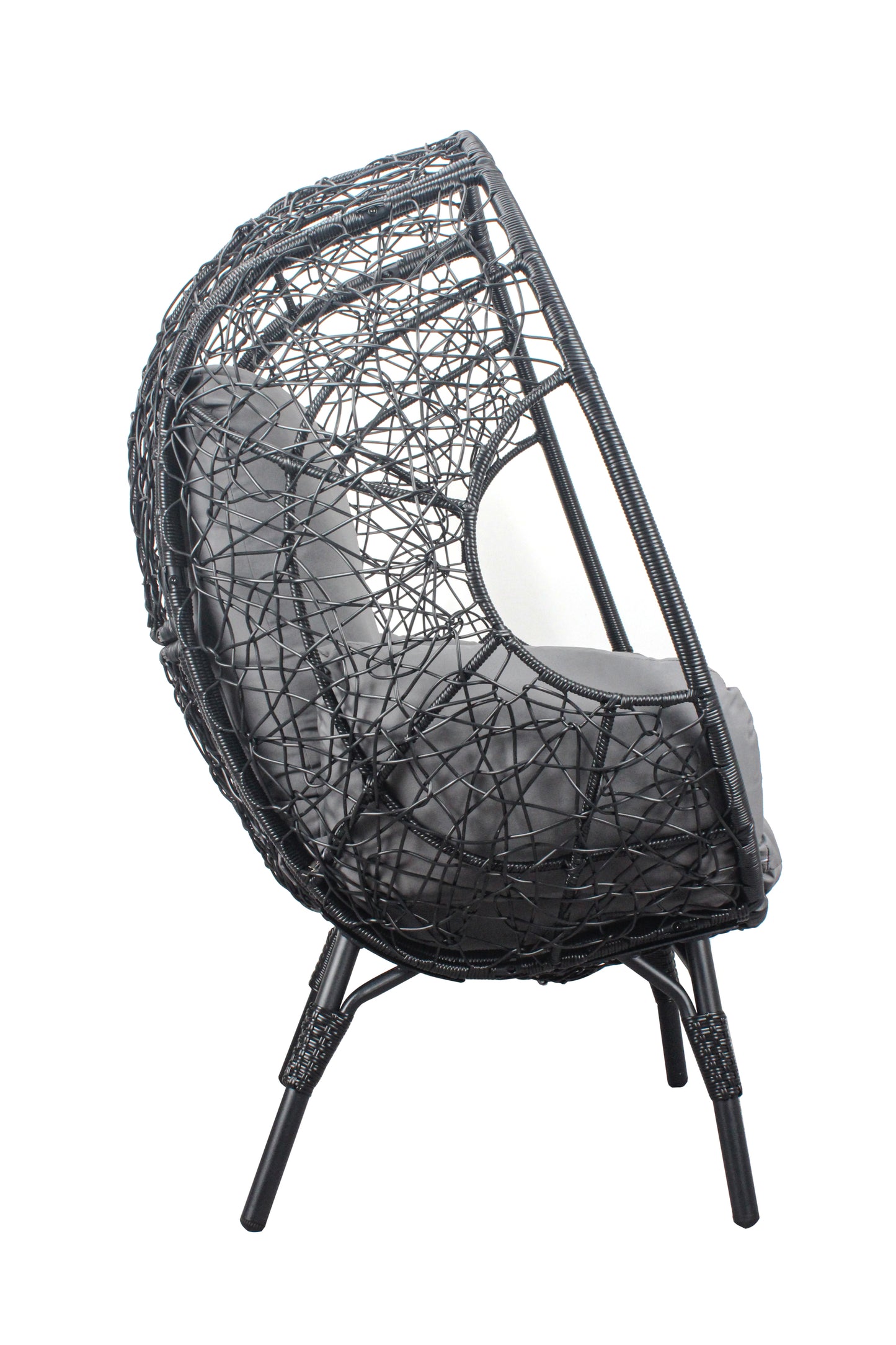 Patio PE Wicker Egg Chair Model 3 with Black Color Rattan Grey Cushion