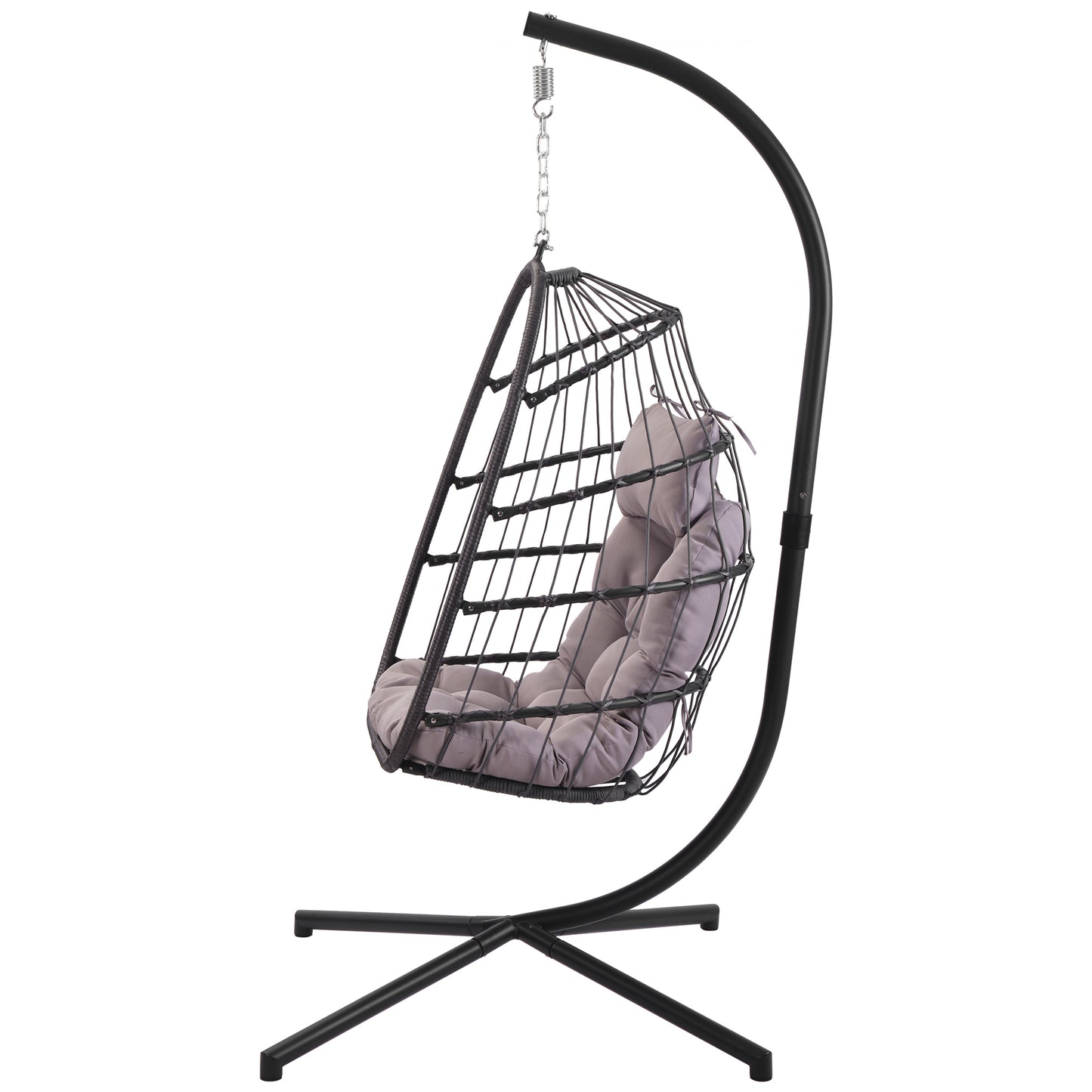 Outdoor patio Wicker Hanging Chair Swing Chair Patio Egg Chair UV Resistant Grey cushion Aluminum frame