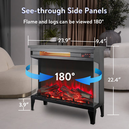 24 inch three sided glass electric fireplace with feet