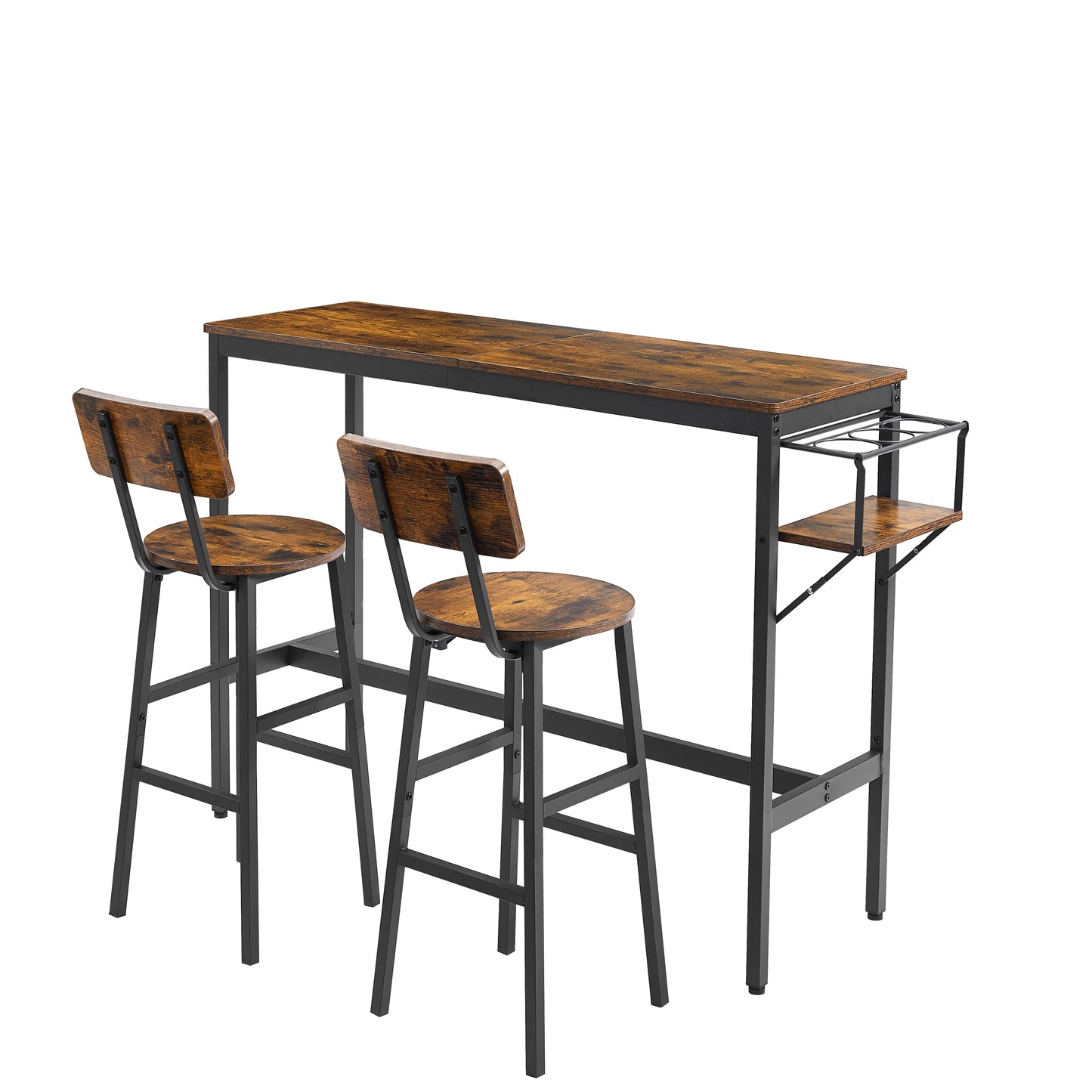 Bar Table Set with wine bottle storage rack. Rustic Brown, 47.24'' L x 15.75'' W x 35.43'' H.