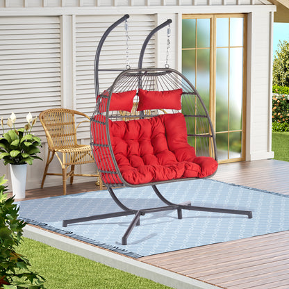 2 Person Outdoor Rattan Hanging Chair Patio Wicker Egg Chair