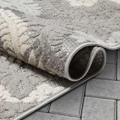 Loewy Modern Geometric Indoor/Outdoor Grey High-Low Rug: 5'3" x 7'3"