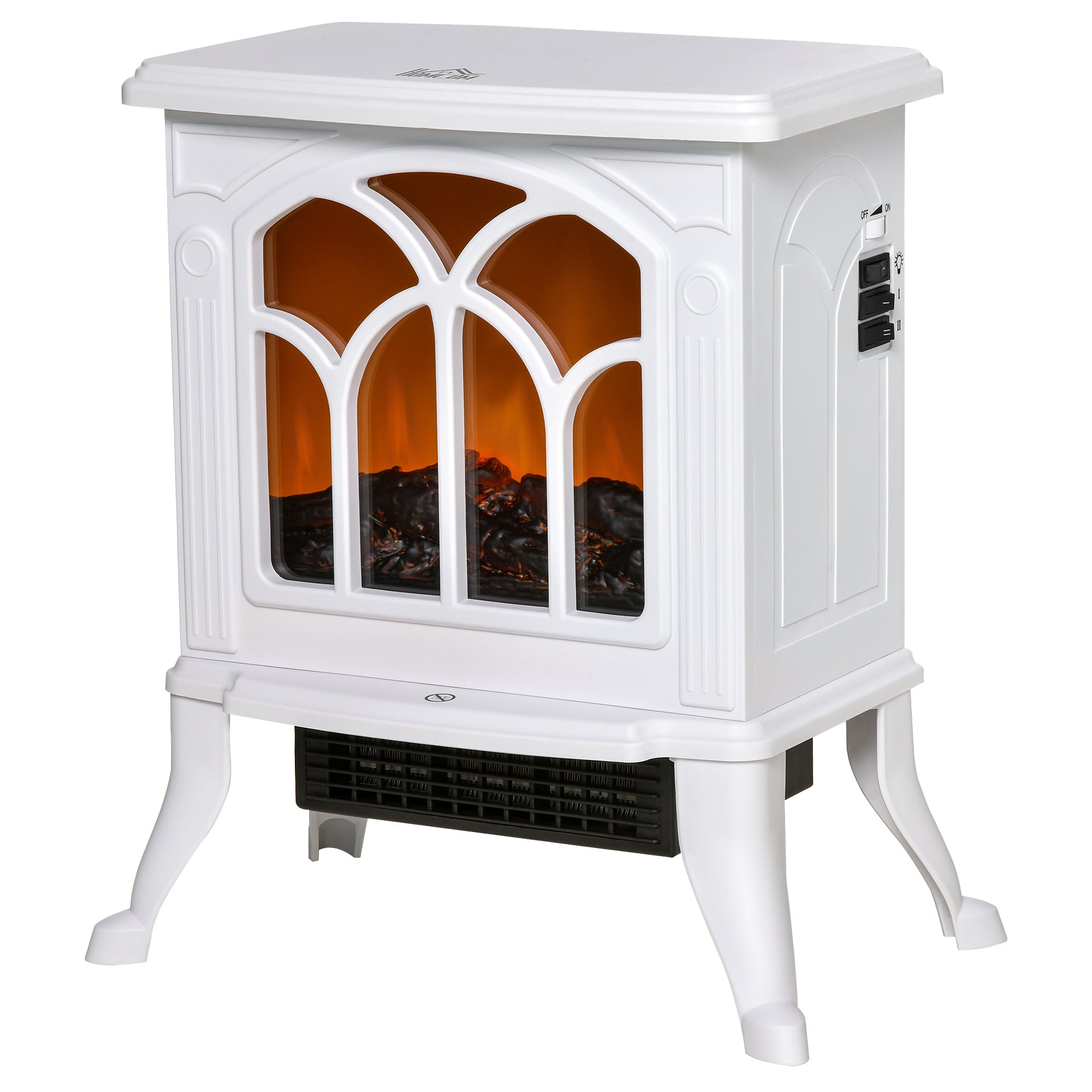 HOMCOM 17" Freestanding Electric Fireplace Stove, Fire Place Heater with Realistic Logs and Flame Effect and Overheat Protection, 750W/1500W, White