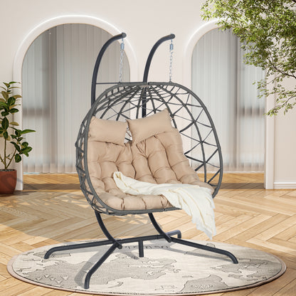 2 Person Outdoor Rattan Hanging Chair Patio Wicker Egg Chair