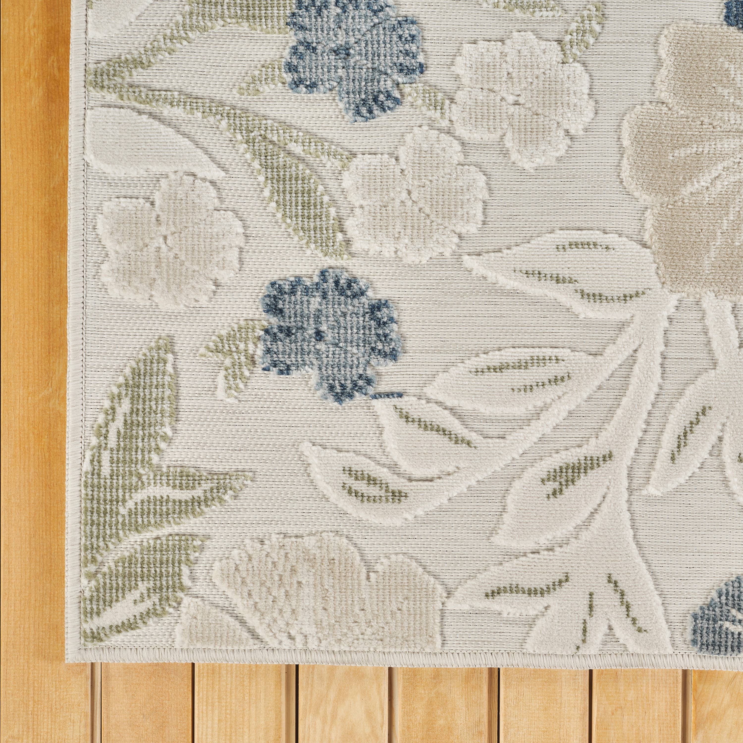 Abani SAK110A Sakura Blue Ivory Floral Indoor/Outdoor Rug: 5'3" x 7'7"