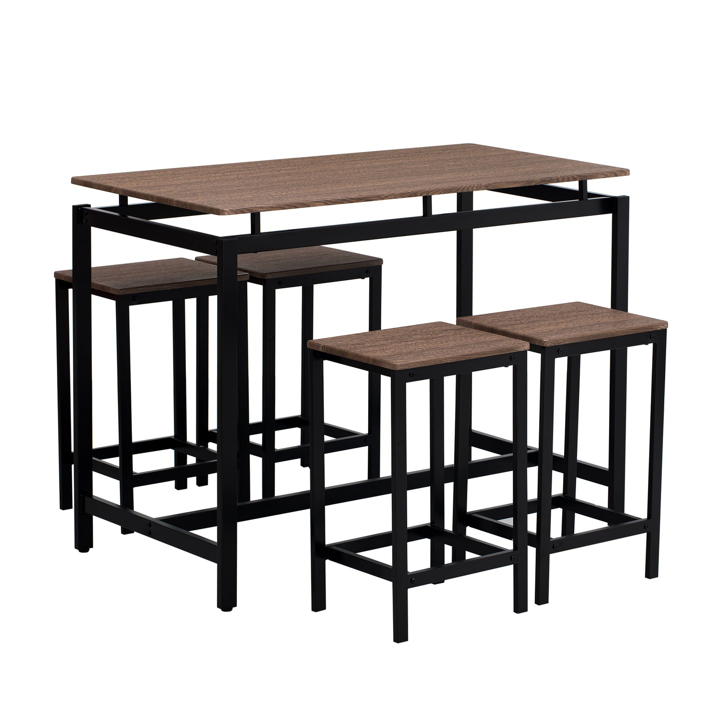 TREXM 5-Piece Compact Bar Table Set with Table and Stools - Modern Industrial Design, Space-Saving Furniture for Dining Room and Breakfast Nook (Dark Brown)