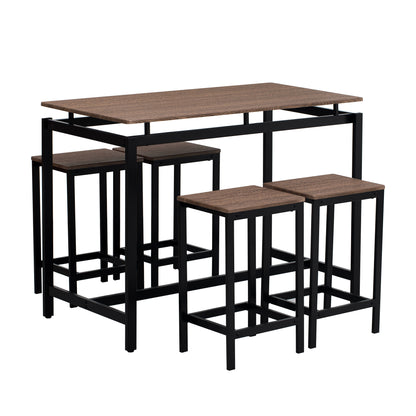 TREXM 5-Piece Compact Bar Table Set with Table and Stools - Modern Industrial Design, Space-Saving Furniture for Dining Room and Breakfast Nook (Dark Brown)