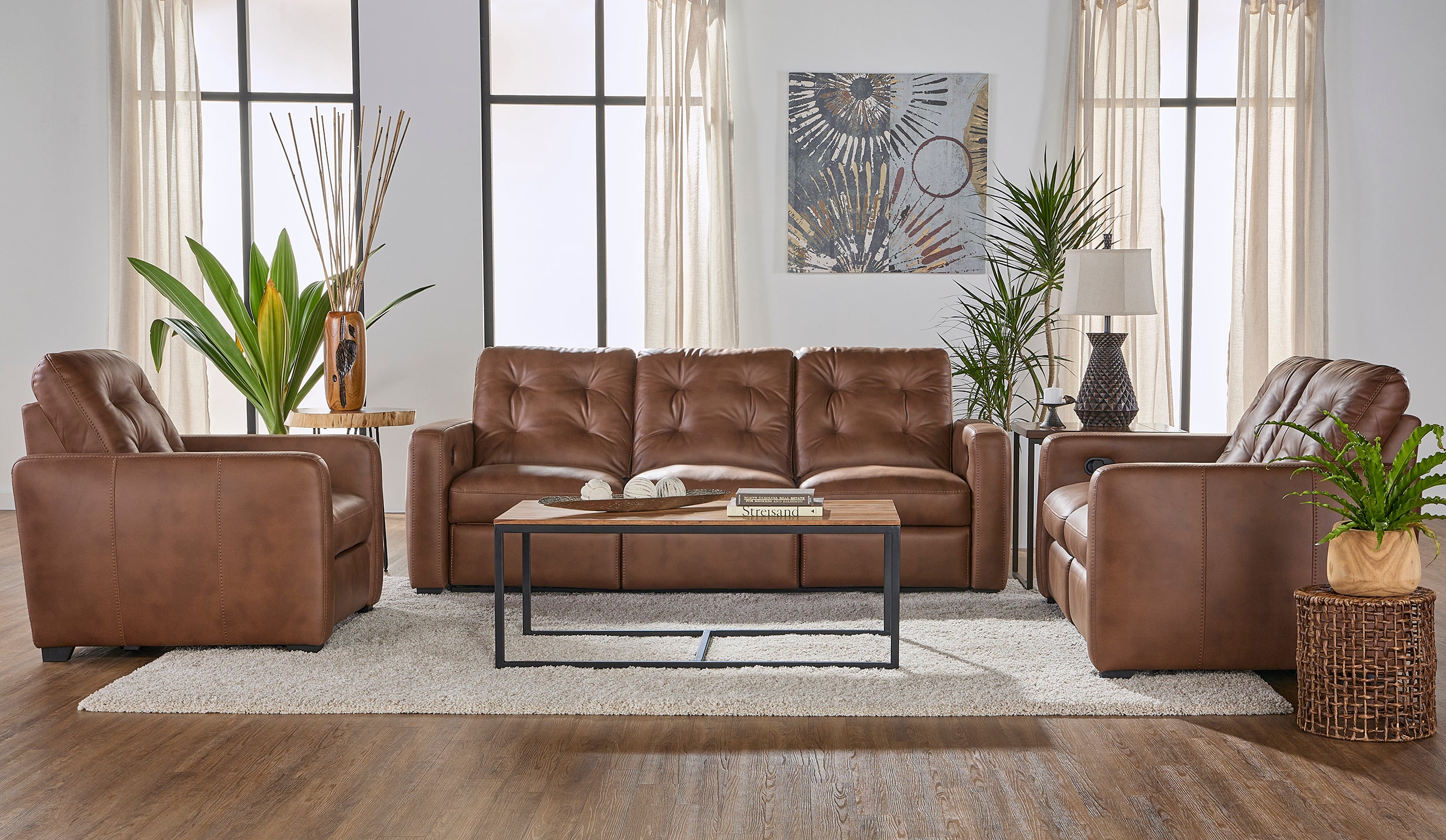 Sheath Caramel Reclining Sofa and Reclining Loveseat