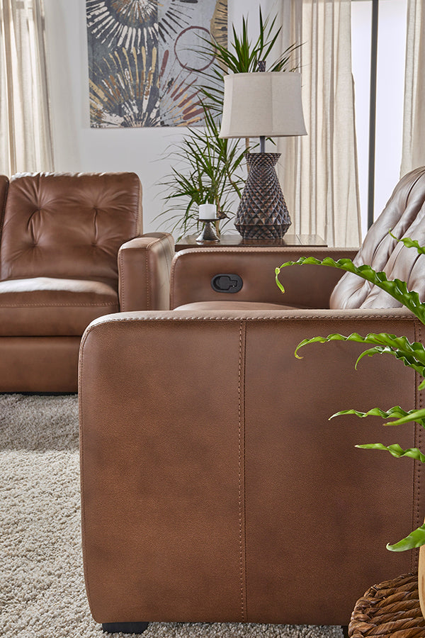 Sheath Caramel Reclining Sofa and Reclining Loveseat