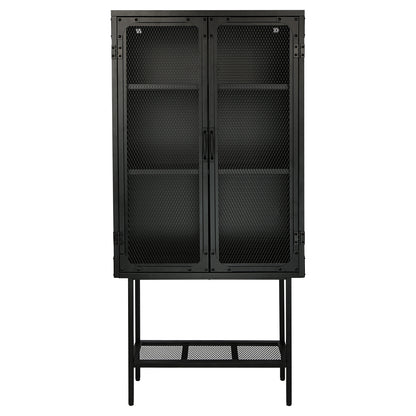 Industrial Cabinet Cupboard with 2 Metal Mesh Doors Adjustable Shelves and Feet Bottom Shelf Anti-Tip Dust-free Kitchen Credenza Sideboard Black