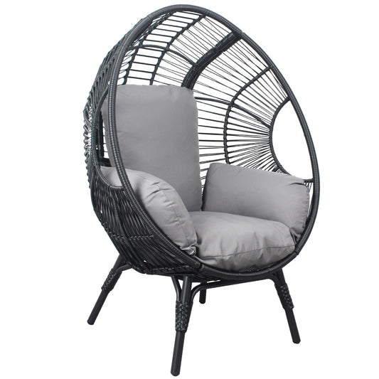 Patio PE Wicker Egg Chair Model 2 with Black Color Rattan Grey Cushion