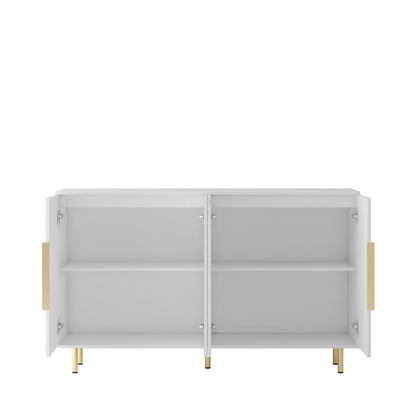 White Modern Buffet Cabinet with Storage, Fluted Sideboard Large Buffet with Adjustable Shelves, Credenza, Accent Cabinet Console Table