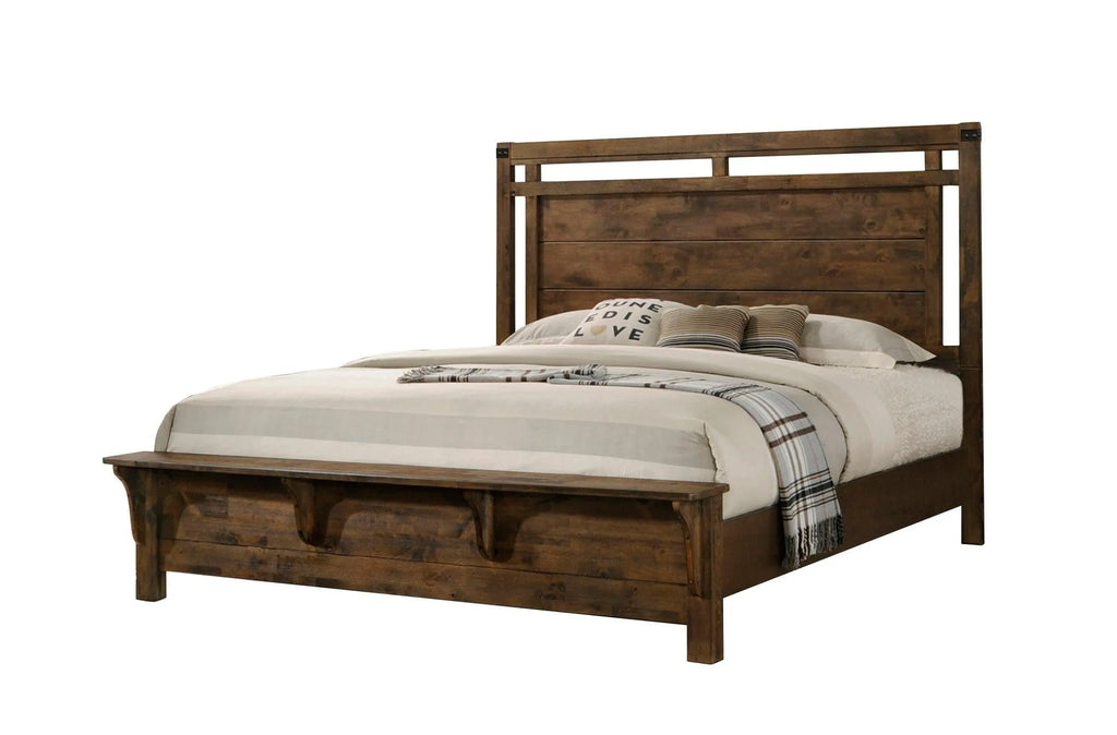 Rustic Modern Farmhouse King Size Bedroom Set with Bench Footboard