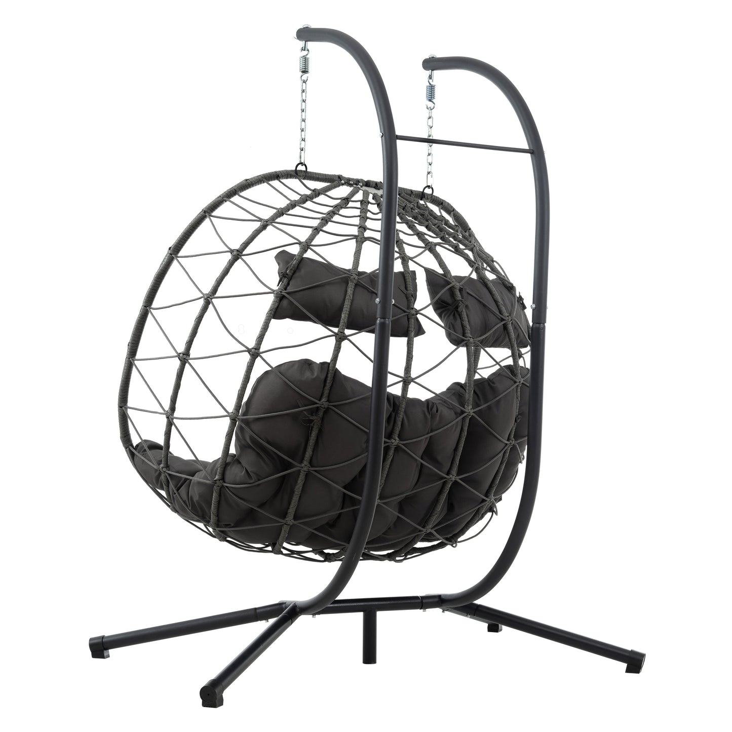 2 Persons Egg Chair with Stand Indoor Outdoor Swing Chair Patio Wicker Hanging Egg Chair Hanging Basket Chair with Stand for Bedroom Living Room Balcony