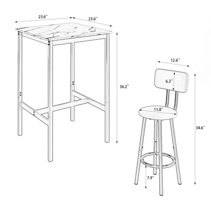 Bar table, equipped with 2 bar stools , with backrest and partition (Rustic Brown)