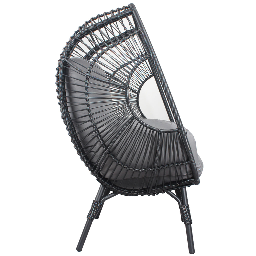 Patio PE Wicker Egg Chair Model 2 with Black Color Rattan Grey Cushion