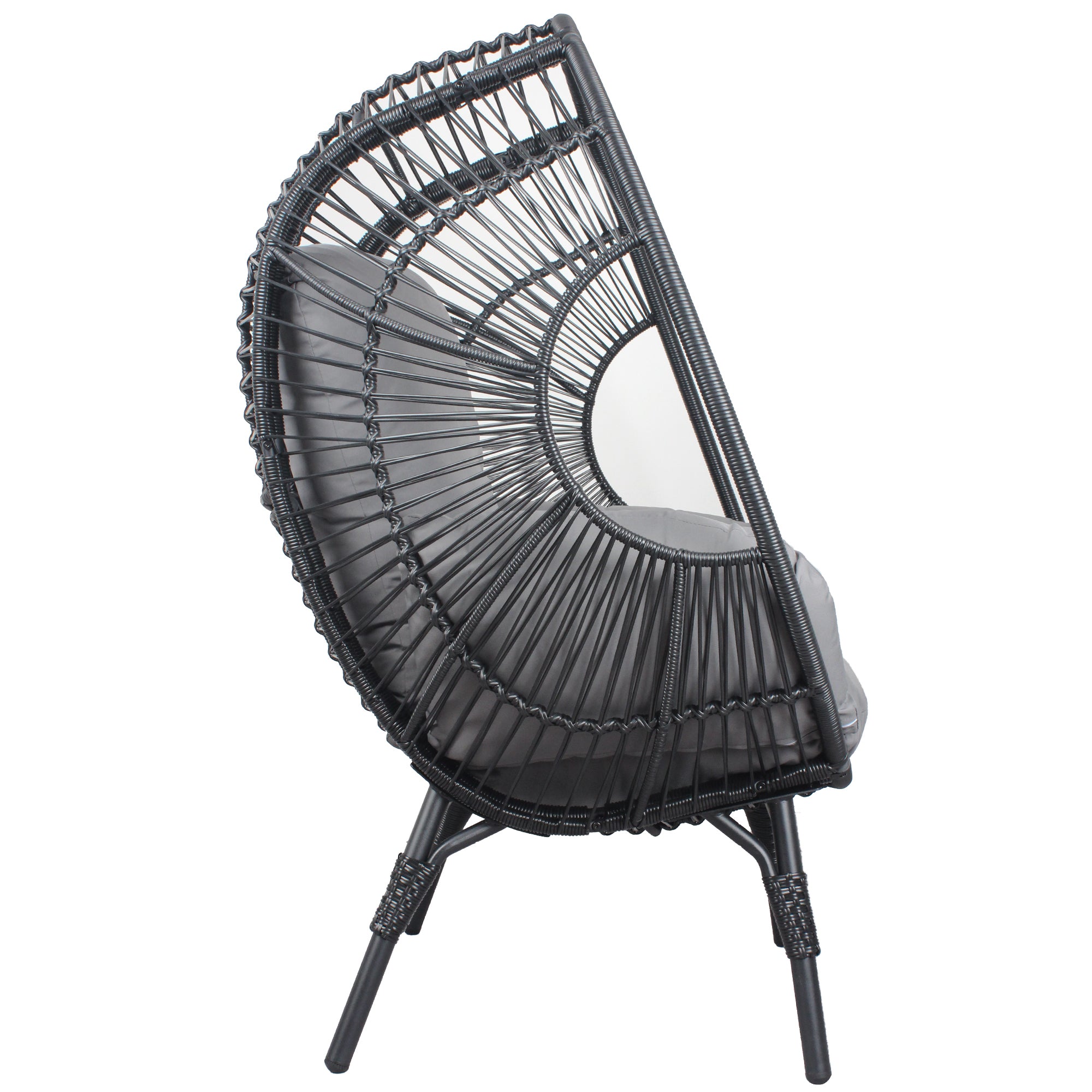 Patio PE Wicker Egg Chair Model 2 with Black Color Rattan Grey Cushion