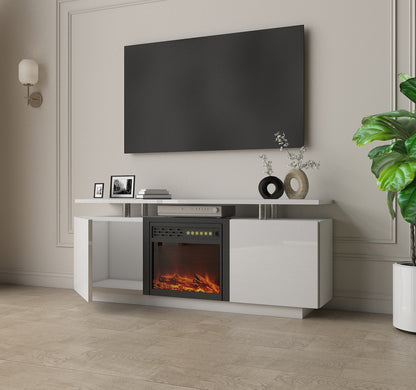 High gloss TV cabinet tv unit with fireplace ,have heat and flame color changes