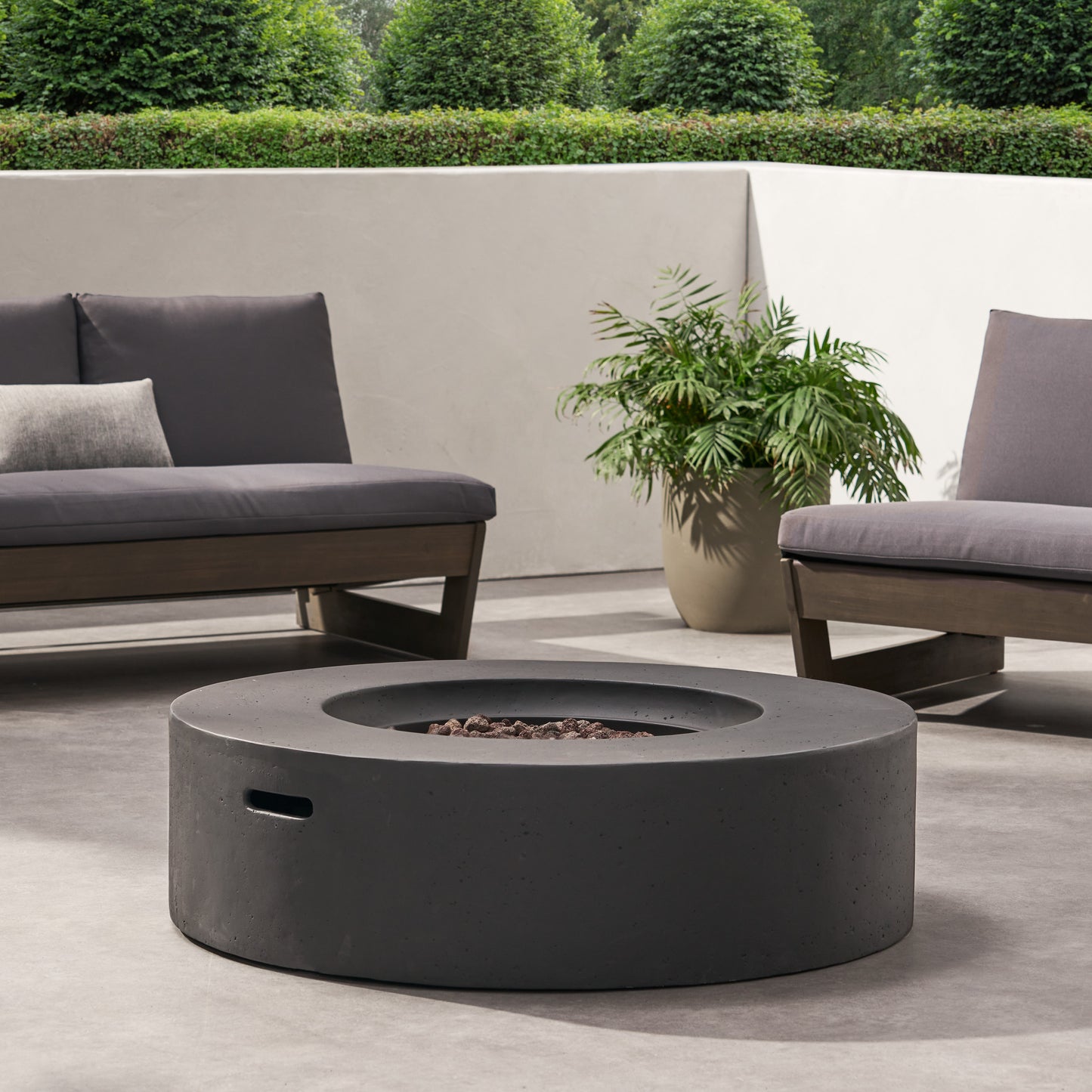 Lightweight Concrete Outdoor Circular Fire Pit, Dark Gray 50,000 BTU (Tank Cover not Included)