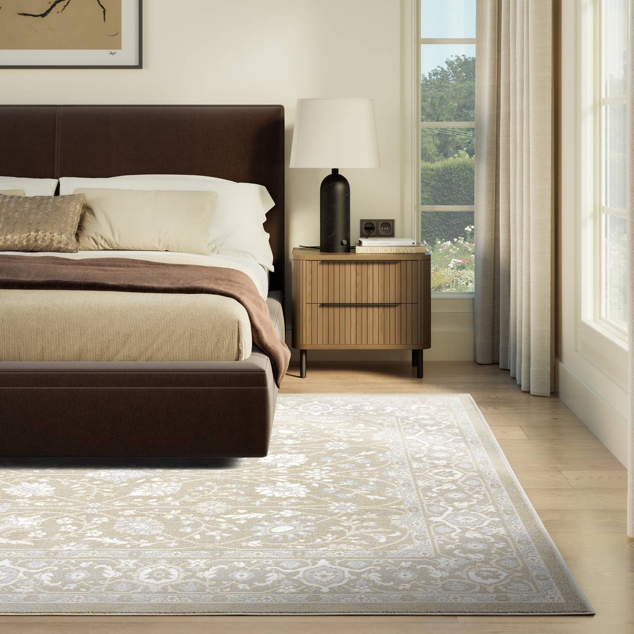 Dalia Floral Oriental Sand Indoor Outdoor Rug: 5'3" x 7'6"