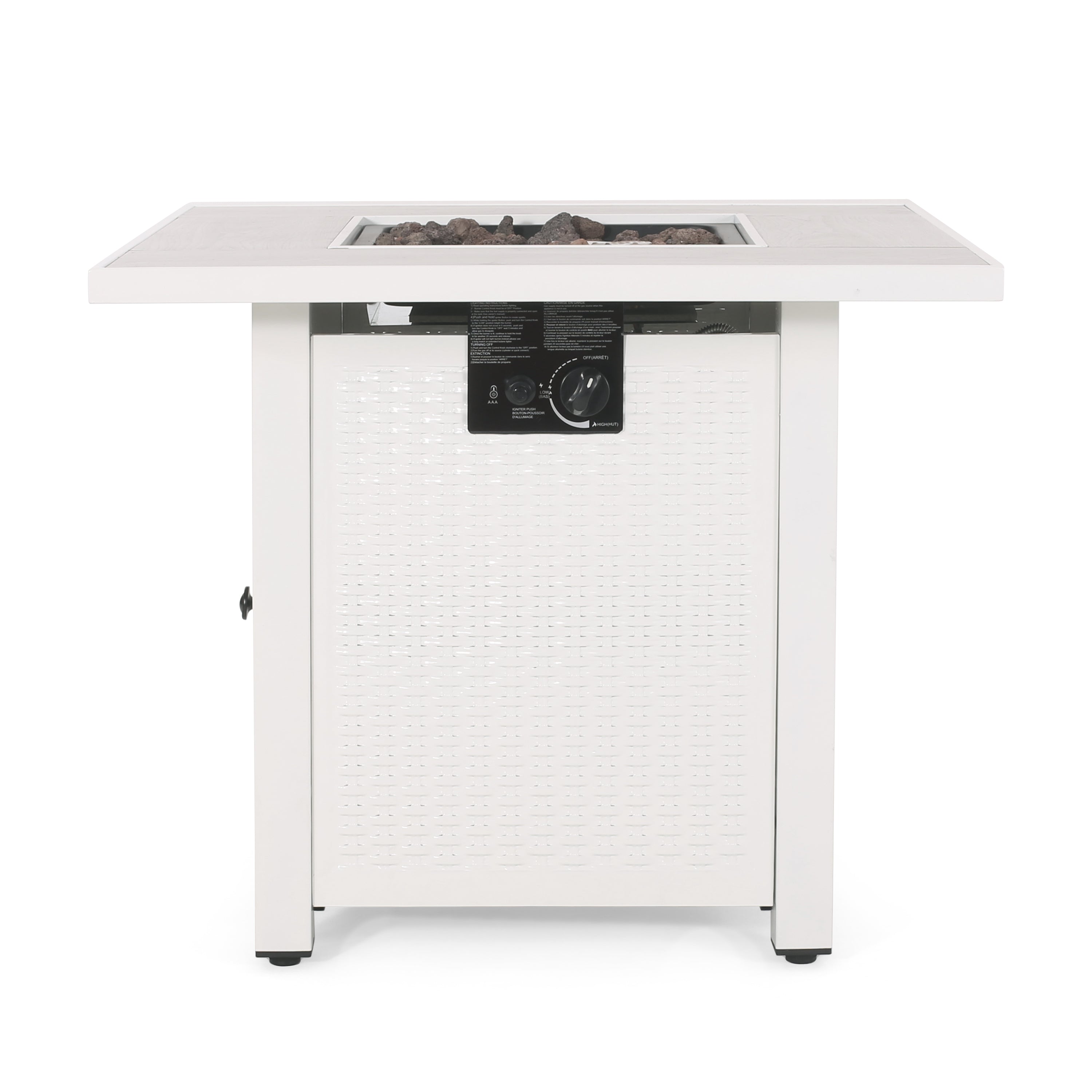 30" Outdoor 40,000BTU Square Iron Fire Pit with Ceramic Tile Top,  White
