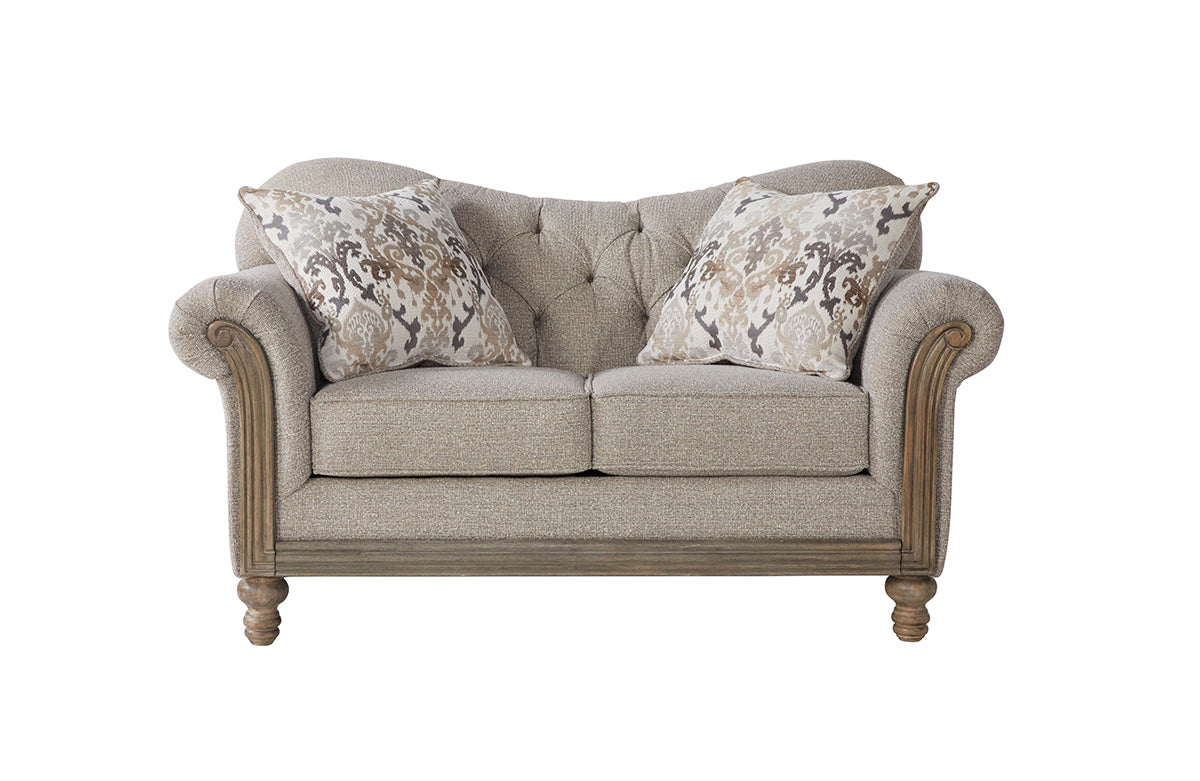 Sandstone Oyster Tufted Wood Front Sofa and Loveseat