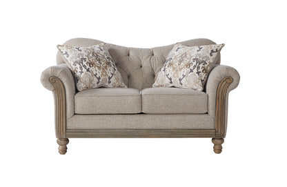 Sandstone Oyster Tufted Wood Front Sofa and Loveseat