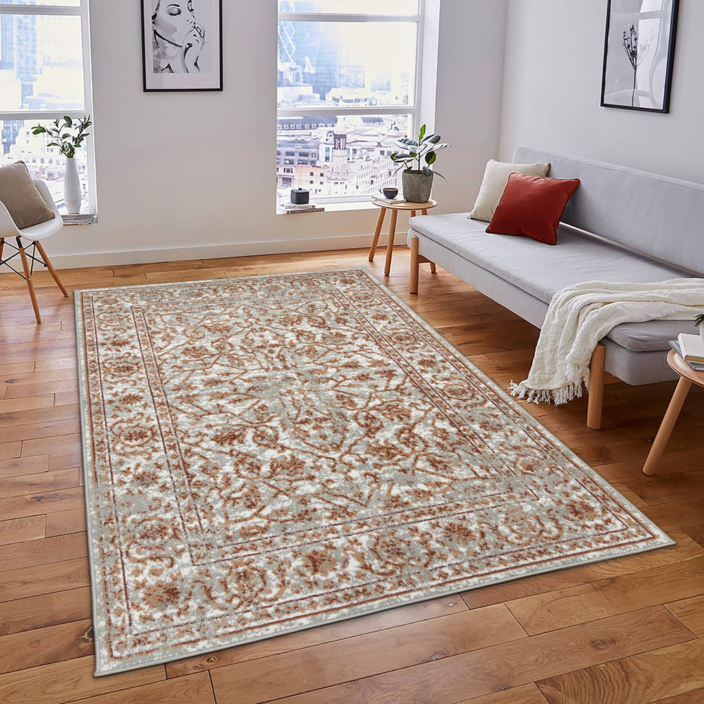 Alpine Fany Bordered Area Rug: Light Gray / 5'3" x 7'6"