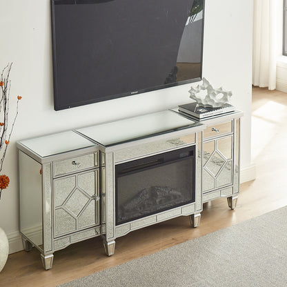 W 57" X D 15 " X H 25.6" Flash silver combination TV fireplace cabinet