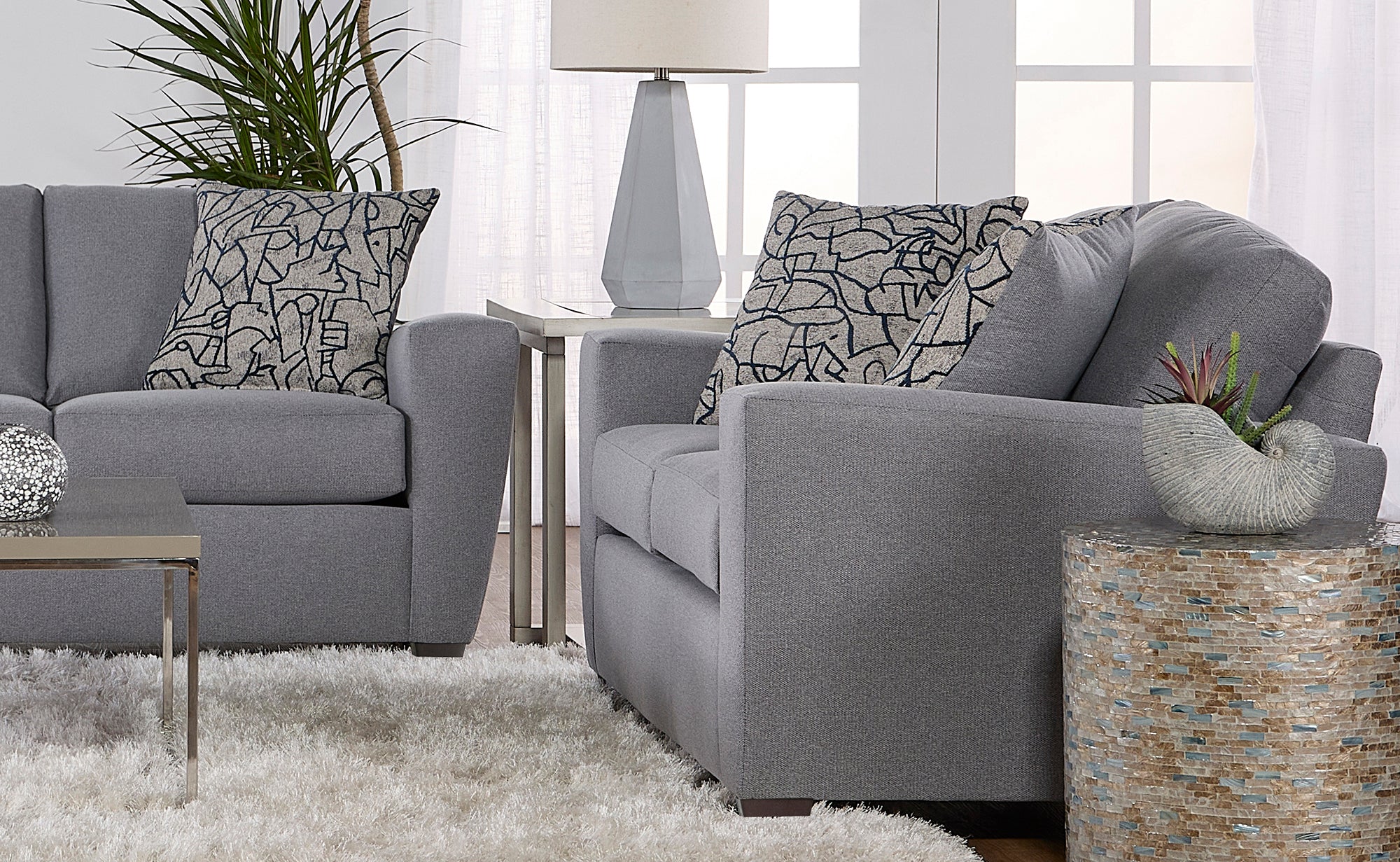 Layla Mist Blue and Indigo Sofa and Loveseat