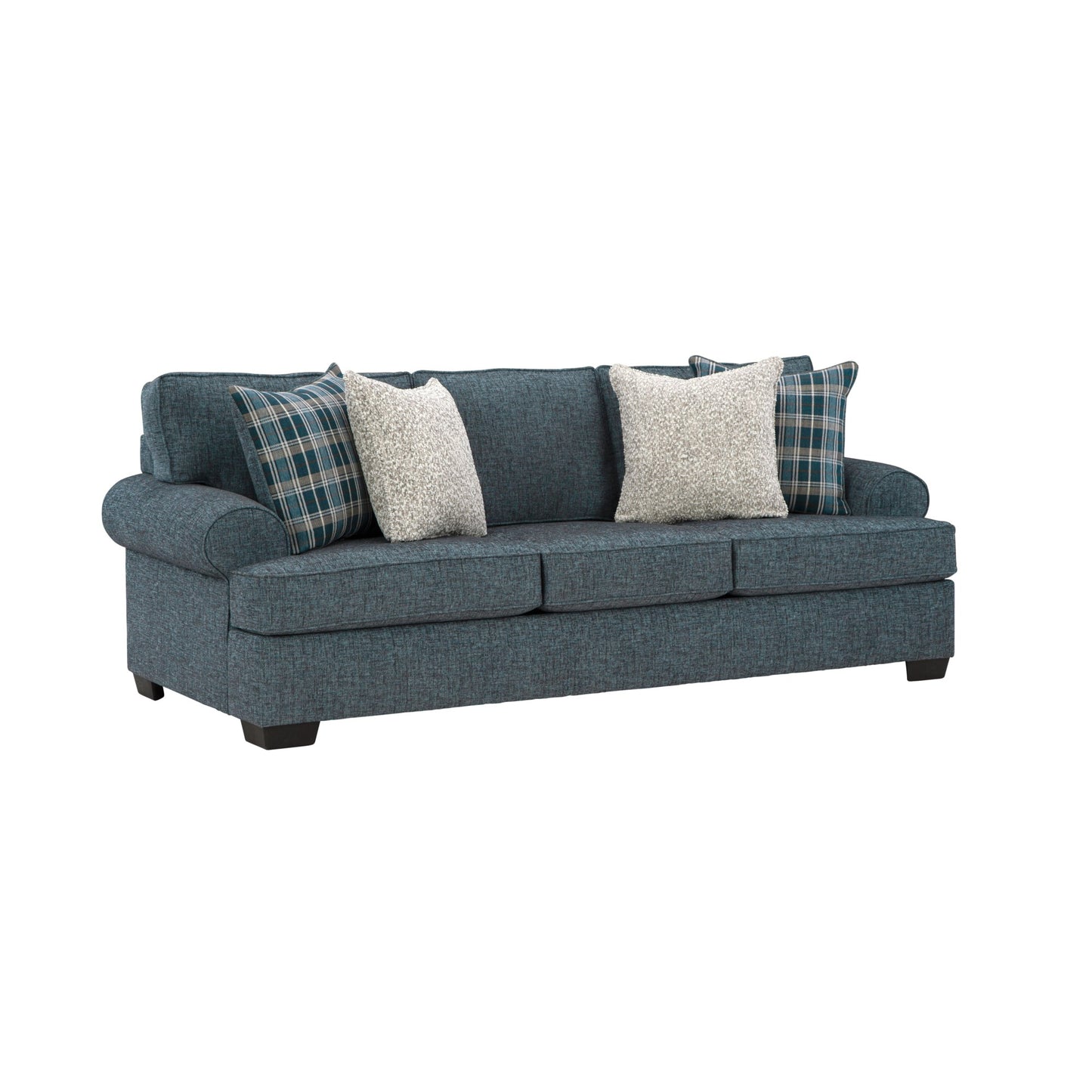 Navy Transitional Rolled Arm Sofa and Loveseat