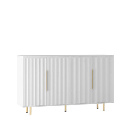 White Modern Buffet Cabinet with Storage, Fluted Sideboard Large Buffet with Adjustable Shelves, Credenza, Accent Cabinet Console Table