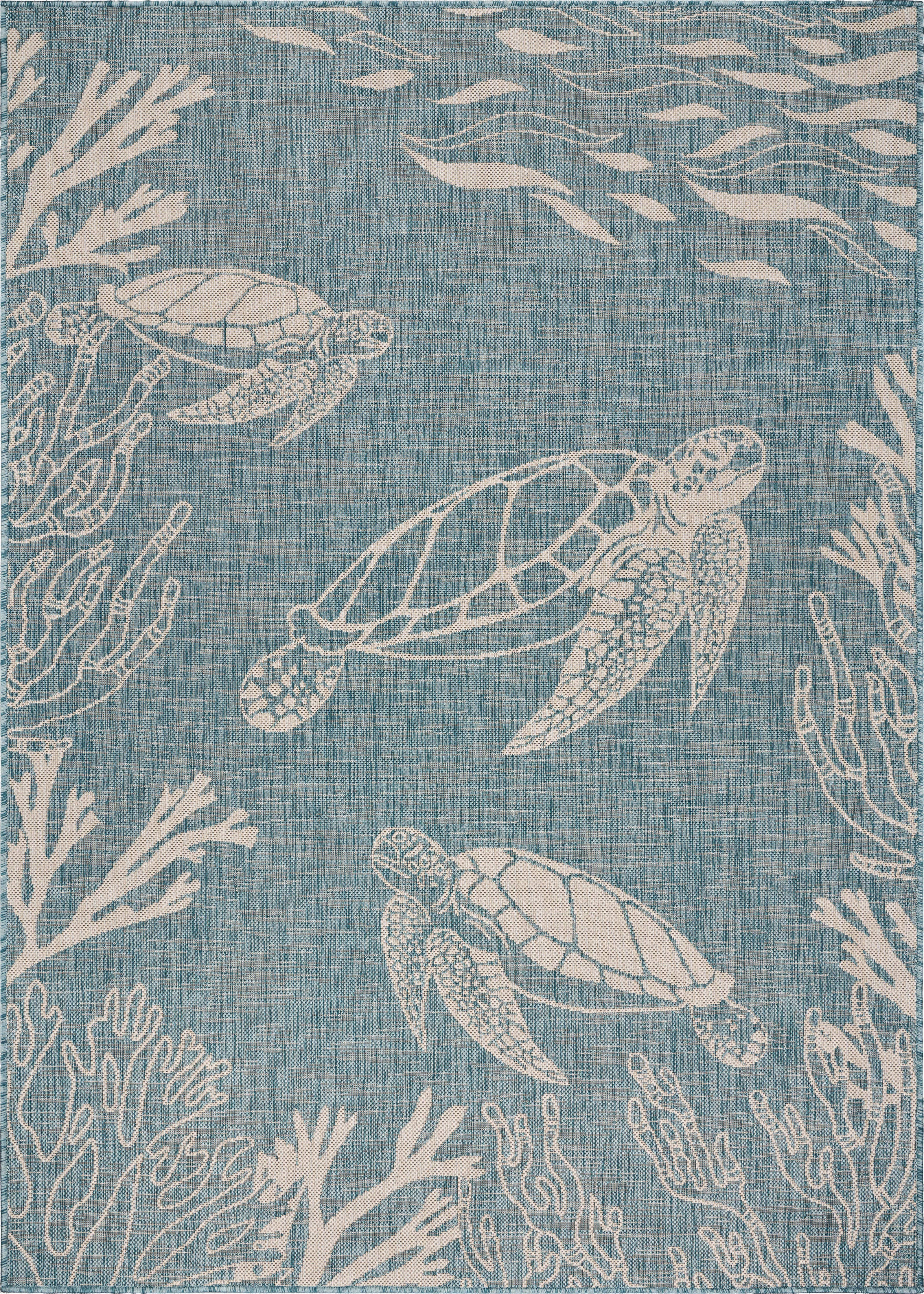 Samantha Tropical Turtle Reef Aqua Indoor Outdoor Area Rug: 5'3" x 7'