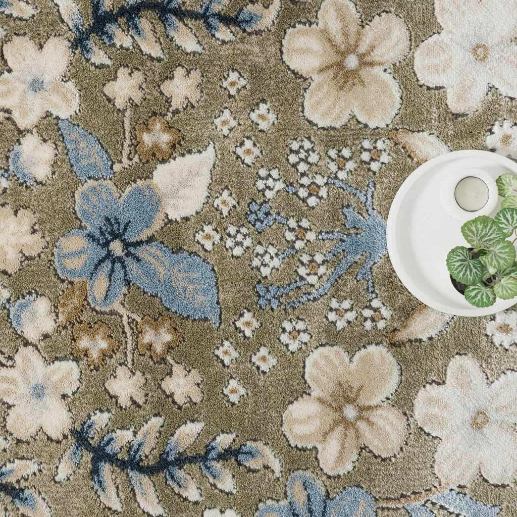 Savoy Traditional Blue Beige Botanical Floral Vintage Rug: 5'3" x 7'6"