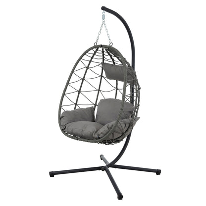 Egg Chair with Stand Indoor Outdoor Swing Chair Patio Wicker Hanging Egg Chair Hanging Basket Chair with Stand for Bedroom Living Room Balcony