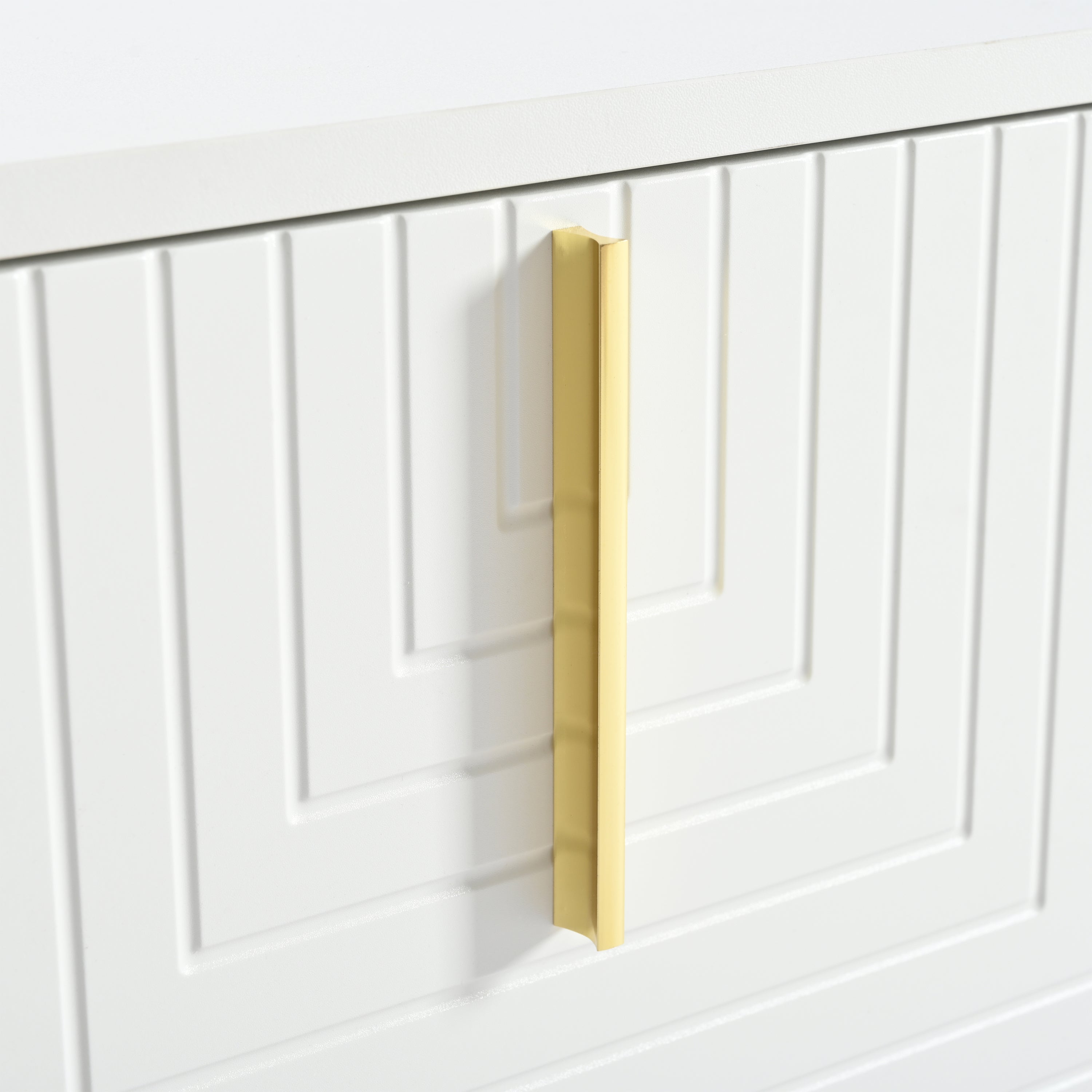 ON-TREND Modern TV Stand with Metal Legs and Gold Handles for TVs Up to 80'', Media Console Table with Cabinets and Adjustable Shelves, Luxury TV Cabinet with Geometric Lines for Living Room, White