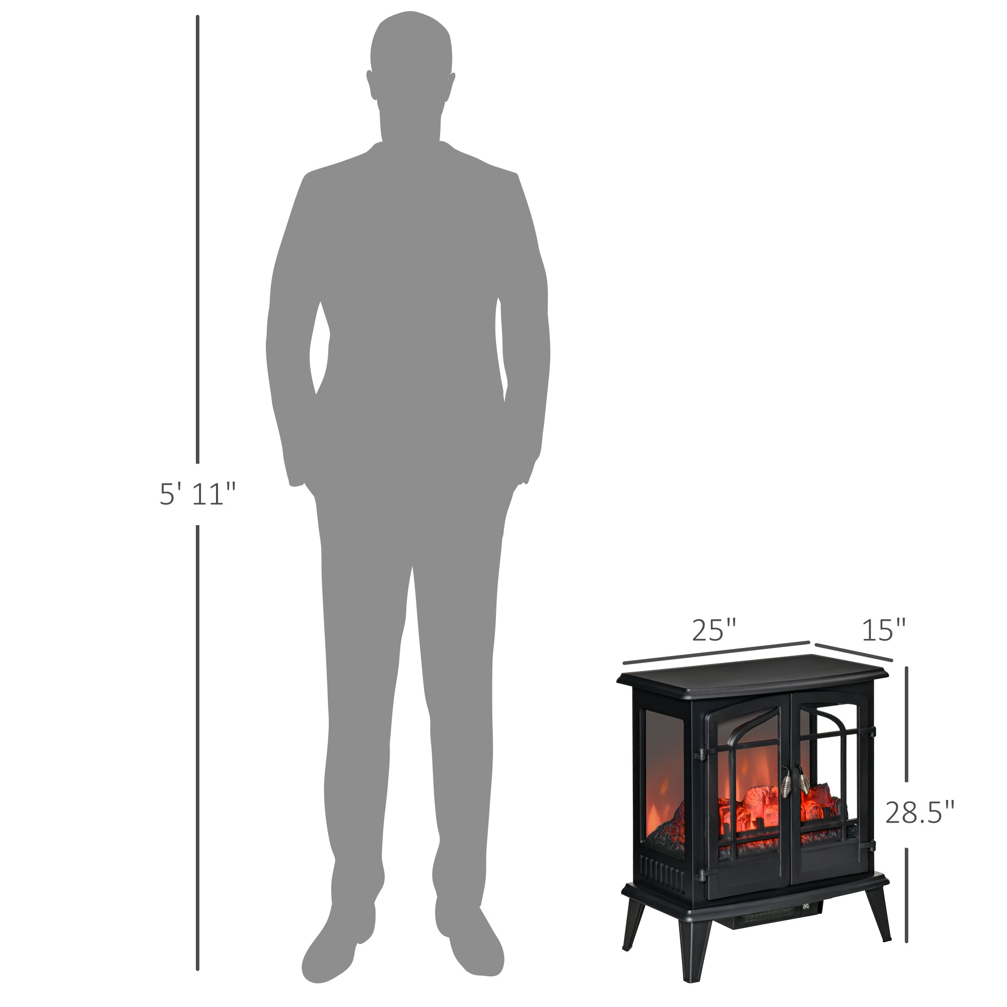 29" Electric Fireplace Heater, Freestanding Fire Place Stove with Realistic LED Log Flames and Overheating Safety Protection, 1400W, Black