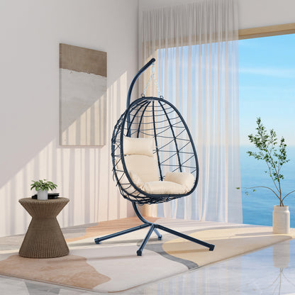 Egg Chair with Stand Indoor Outdoor Swing Chair Patio Wicker Hanging Egg Chair Hanging Basket Chair Hammock Chair with Stand for Bedroom Living Room Balcony